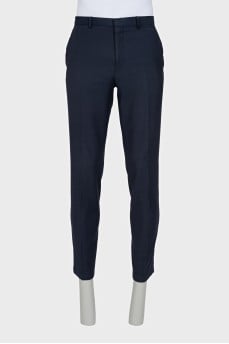 Men's blue straight-leg trousers with creases