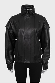 Black leather jacket with detachable sleeves