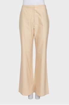 Beige high-waisted wide-leg trousers
