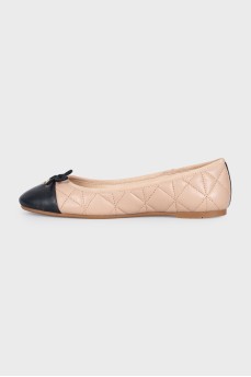 Two-tone leather ballet flats with tag