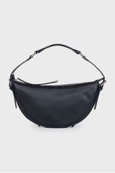 Black leather bag with silver hardware