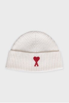 White hat with signature wool embroidery