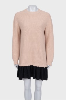 Pink knit dress with lace trim