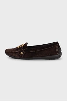 Brown suede square toe loafers