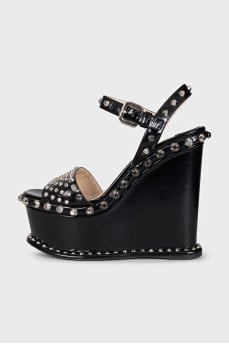 Black leather sandals with studs