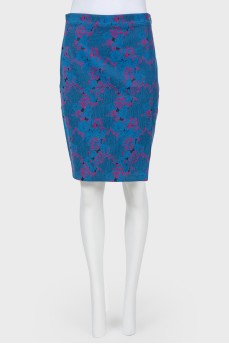 Blue floral pink pencil skirt