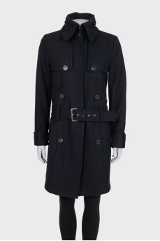 Black straight coat with a belt