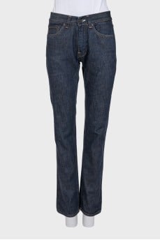 Dark blue high-waist jeans with pockets