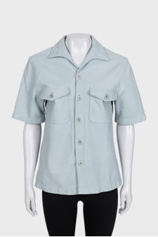 Light blue leather shirt with short sleeves