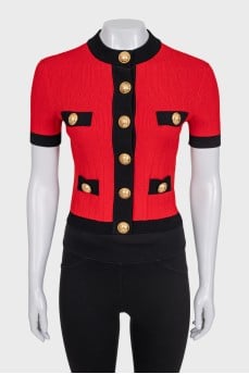 Red short sleeve cardigan