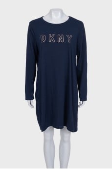 Blue straight-cut dress with logo