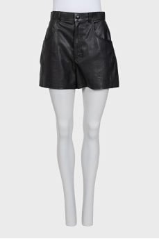High-waisted leather shorts