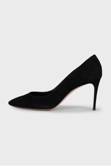 Black suede high heels