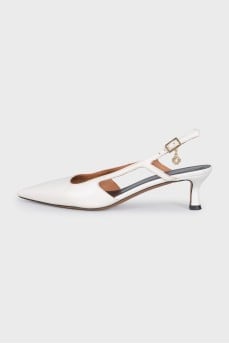 White leather slingbacks