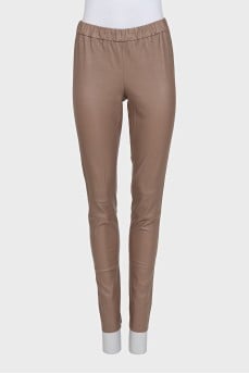 Leather tapered trousers with elastic waistband