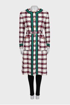 Checkered tweed coat