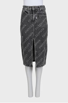 Gray denim skirt with a distressed effect