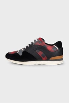 Men's printed leather and suede sneakers
