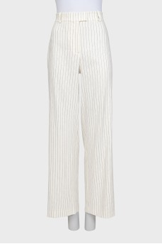 Striped linen straight-leg trousers