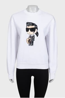 White sweatshirt with a patch