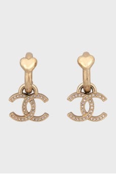Gold-tone logo earrings with rhinestones