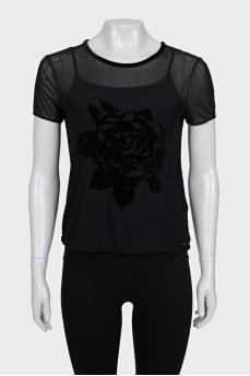 Black mesh printed t-shirt