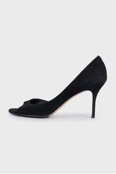 Suede open-toe stiletto heels