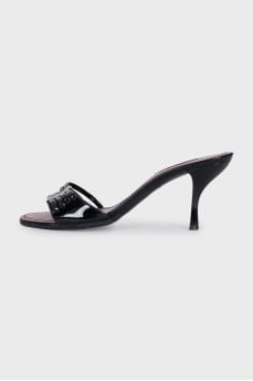 Black logo heeled mules