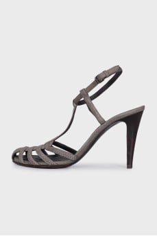 Grey leather sandals