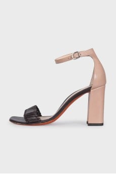 Two-tone leather heeled sandals