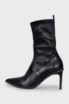 Leather ankle boots with heels and embellishments