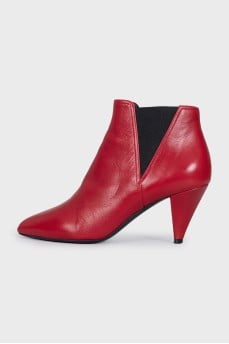 Red leather ankle boots with pointed toes