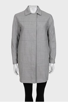 Gray woolen straight-cut coat
