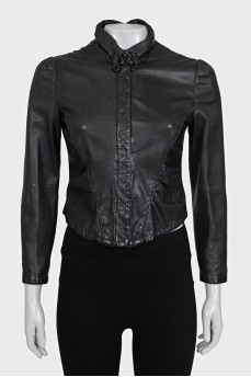 Slim-fit black leather jacket