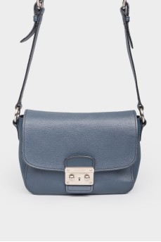 Dark blue leather bag with a metal clasp