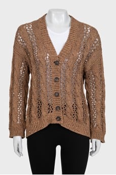 Brown knitted cardigan with sequins