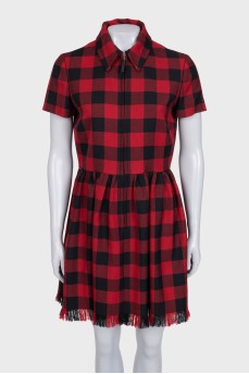 Red checkered wool dress