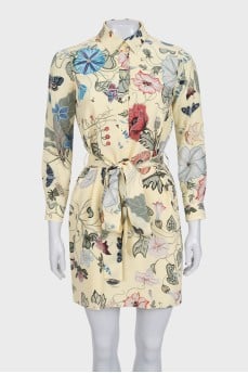 Printed silk dress with belt
