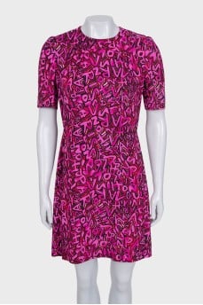 Pink printed dress with short sleeves