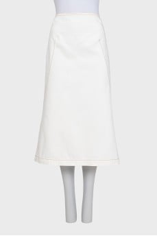 White denim midi skirt