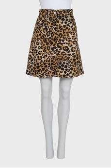 Animal print denim skirt