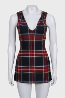 Plaid jumpsuit with shorts-skirt