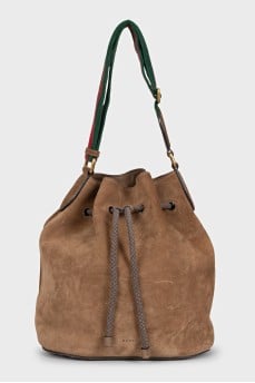 Suede bucket bag with drawstring