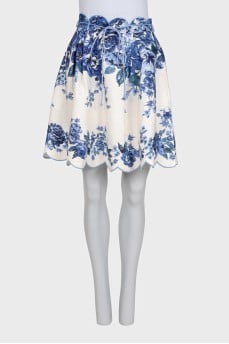 White linen skirt with floral print