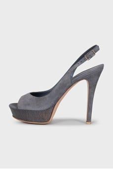 Blue suede heeled sandals