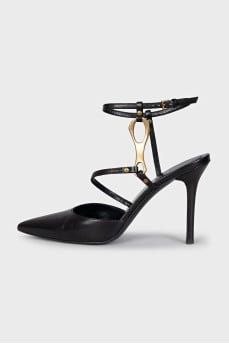 Leather slingbacks with metal decor