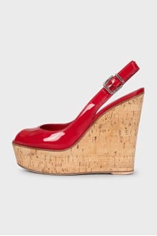 Red leather wedge sandals