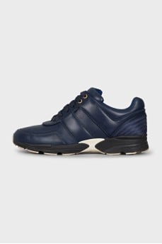 Blue leather lace-up sneakers
