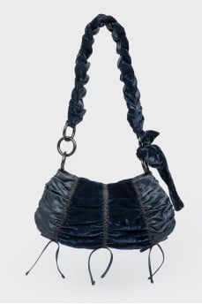 Dark blue textile bag with velvet