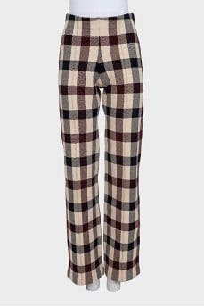 Checkered straight-leg trousers with elastic waistband